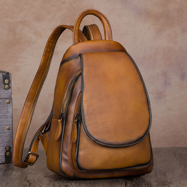 Handmade Genuine Leathe Vintage Backpack Laptop School Bags Purses Women Brown