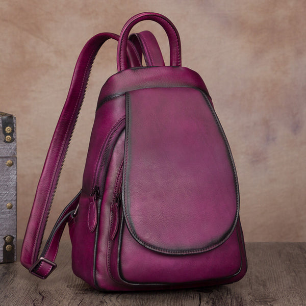 Handmade Genuine Leather Vintage Backpack Laptop School Bags Purses Women Green