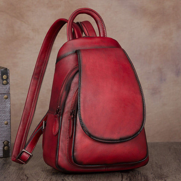 Handmade Genuine Leather Vintage Backpack Laptop School Bags Purses Women fine bag