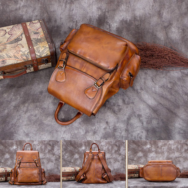 Handmade Genuine Leather Vintage Backpack Laptop School Bags Purses Women Unique