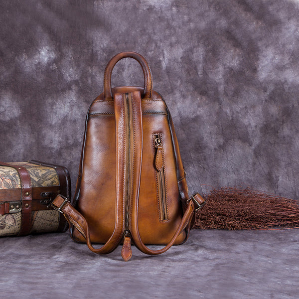 Handmade Genuine Leather Vintage Backpack Laptop School Bags Purses Women gift