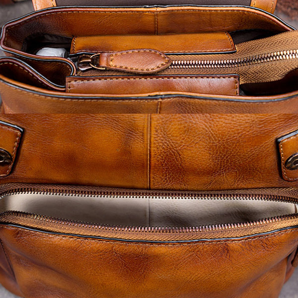 Handmade Genuine Leather Vintage Backpack Laptop School Bags Purses Women