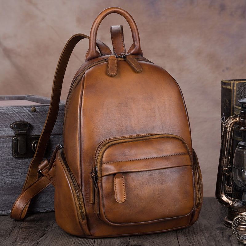 Handmade Genuine Leather Vintage Backpacks Handbag School bags Purses Women Brown