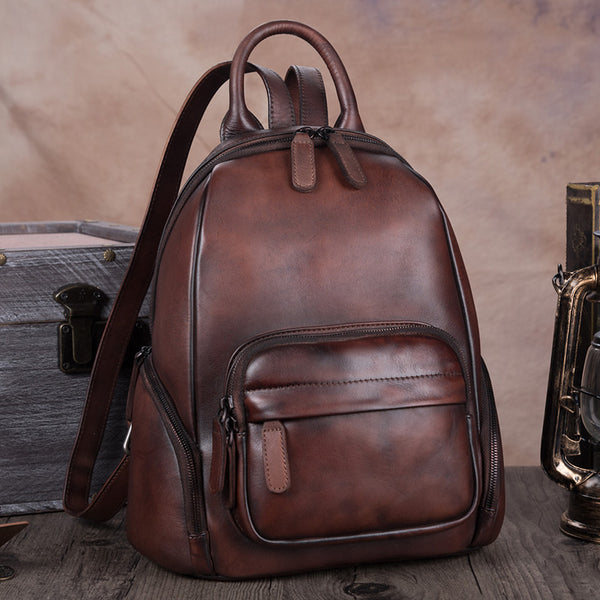 Handmade Genuine Leather Vintage Backpacks Handbag School bags Purses Women Coffee