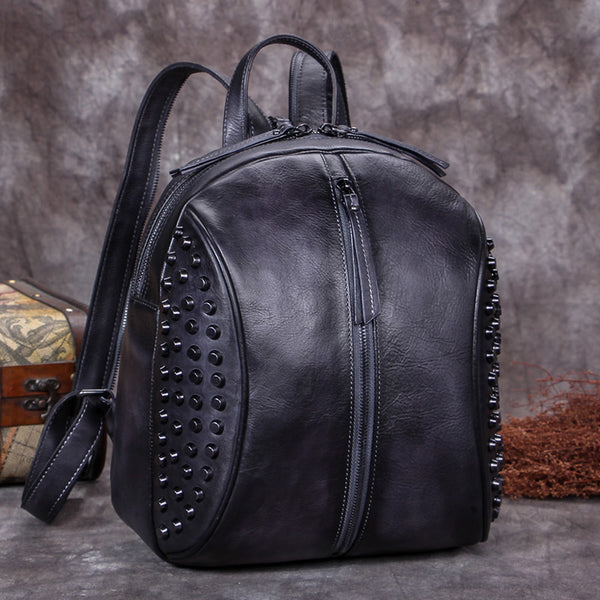 Handmade Genuine Leather Vintage Backpacks Handbag School bags Purses Women Grey