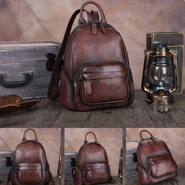 Handmade Genuine Leather Vintage Backpacks Handbag School bags Purses Women Unique