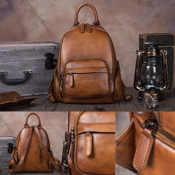 Handmade Genuine Leather Vintage Backpacks Handbag School bags Purses Women Vintage
