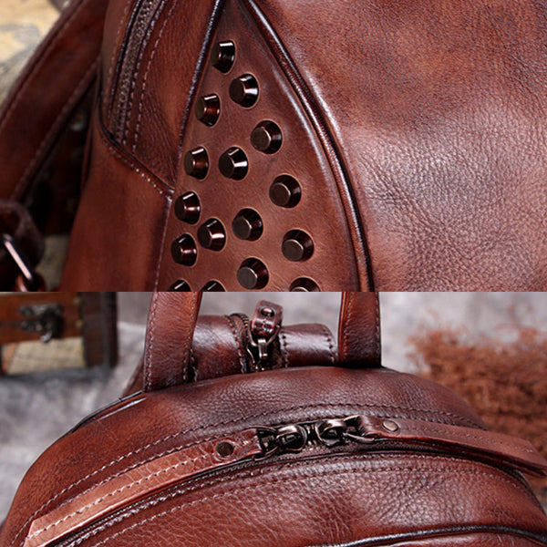Handmade Genuine Leather Vintage Backpacks Handbag School bags Purses Women fashionable