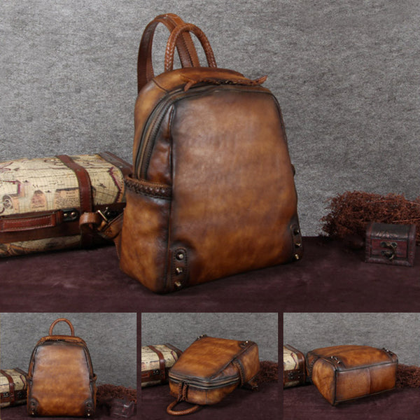 Handmade Genuine Leather Vintage Backpacks Handbag School bags Purses Wome