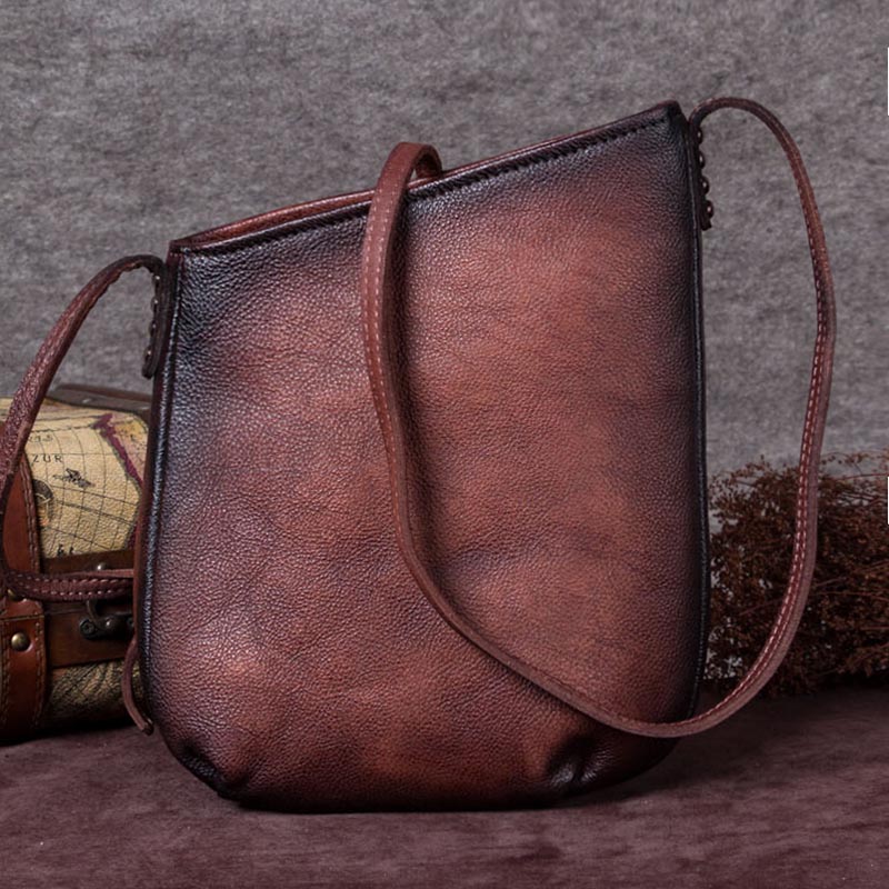 Handmade Genuine Leather Vintage Crossbody Shoulder Bags Purses Women Coffee