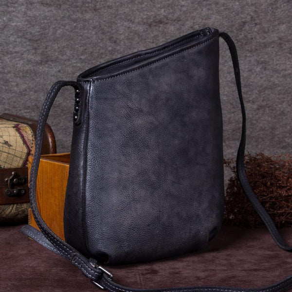 Handmade Genuine Leather Vintage Crossbody Shoulder Bags Purses Women Grey