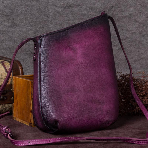 Handmade Genuine Leather Vintage Crossbody Shoulder Bags Purses Women Purple