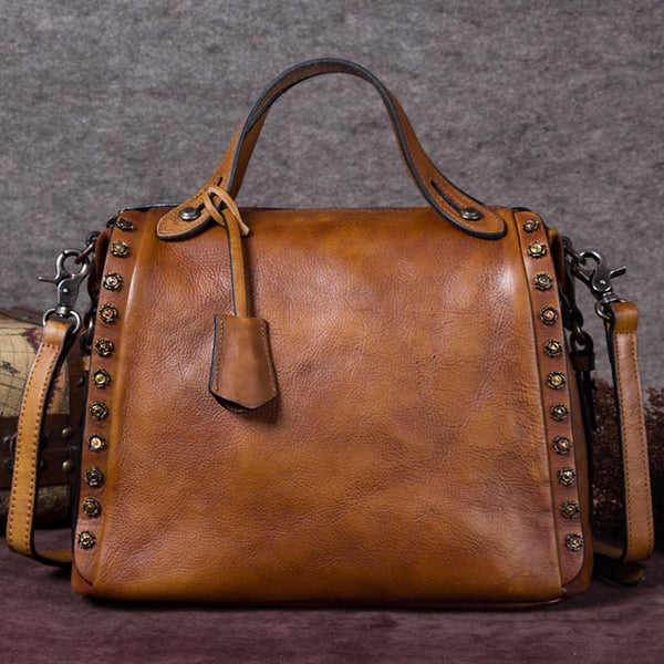 Handmade Genuine Leather Vintage Handbag Crossbody Shoulder Bags Purses Women Brown big