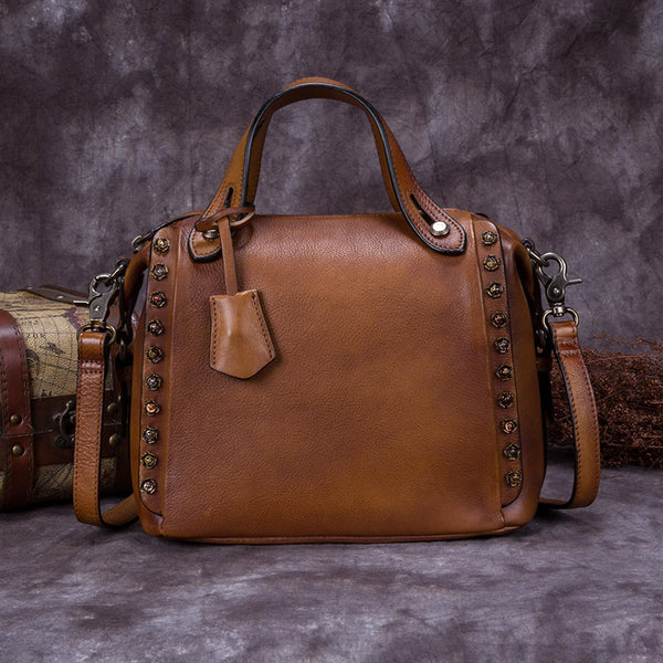 Handmade Genuine Leather Vintage Handbag Crossbody Shoulder Bags Purses Women Brown small