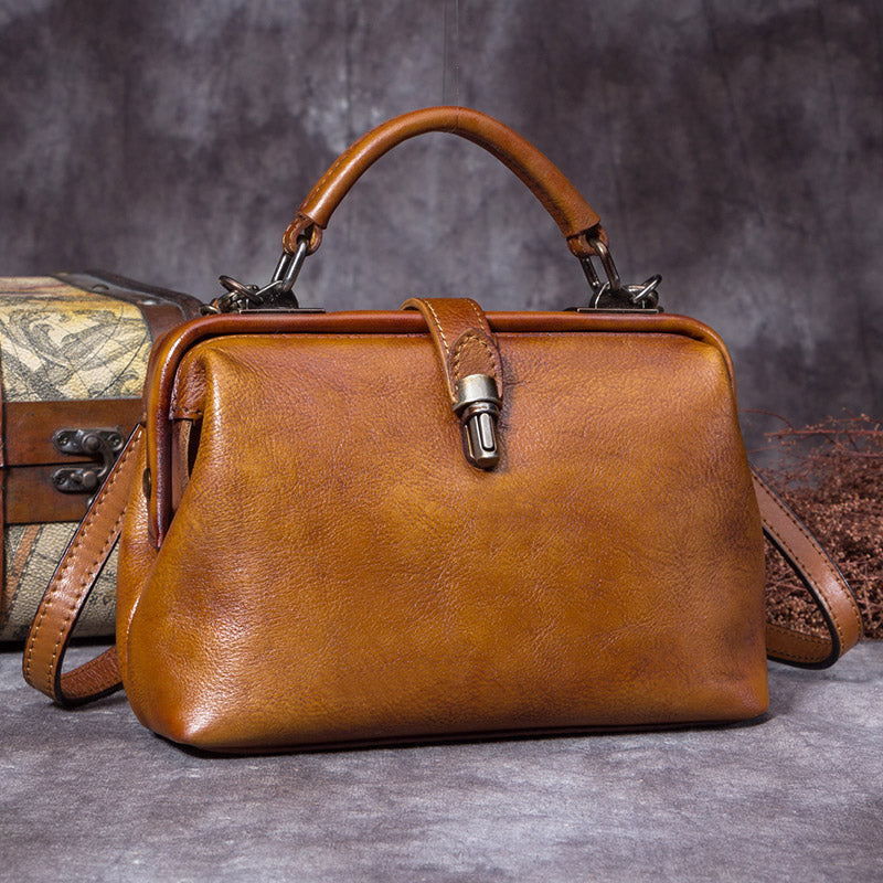Handmade Genuine Leather Vintage Handbag Crossbody Shoulder Bags Purses Women Brown