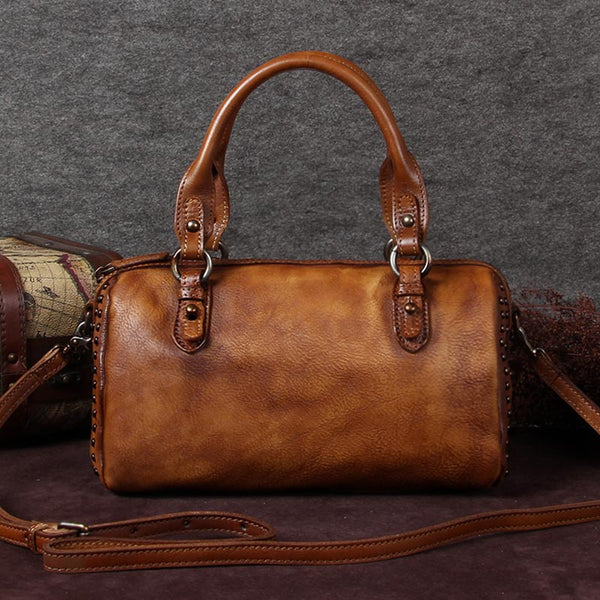 Handmade Genuine Leather Vintage Handbag Crossbody Shoulder Bags Purses Women Brown