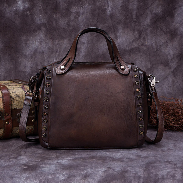 Handmade Genuine Leather Vintage Handbag Crossbody Shoulder Bags Purses Women Coffee small