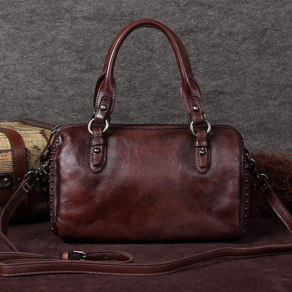 Handmade Genuine Leather Vintage Handbag Crossbody Shoulder Bags Purses Women Coffee