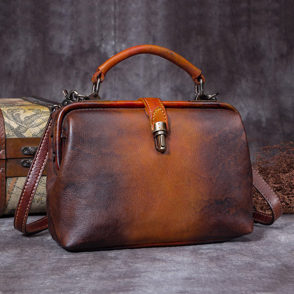 Handmade Genuine Leather Vintage Handbag Crossbody Shoulder Bags Purses Women Coffee