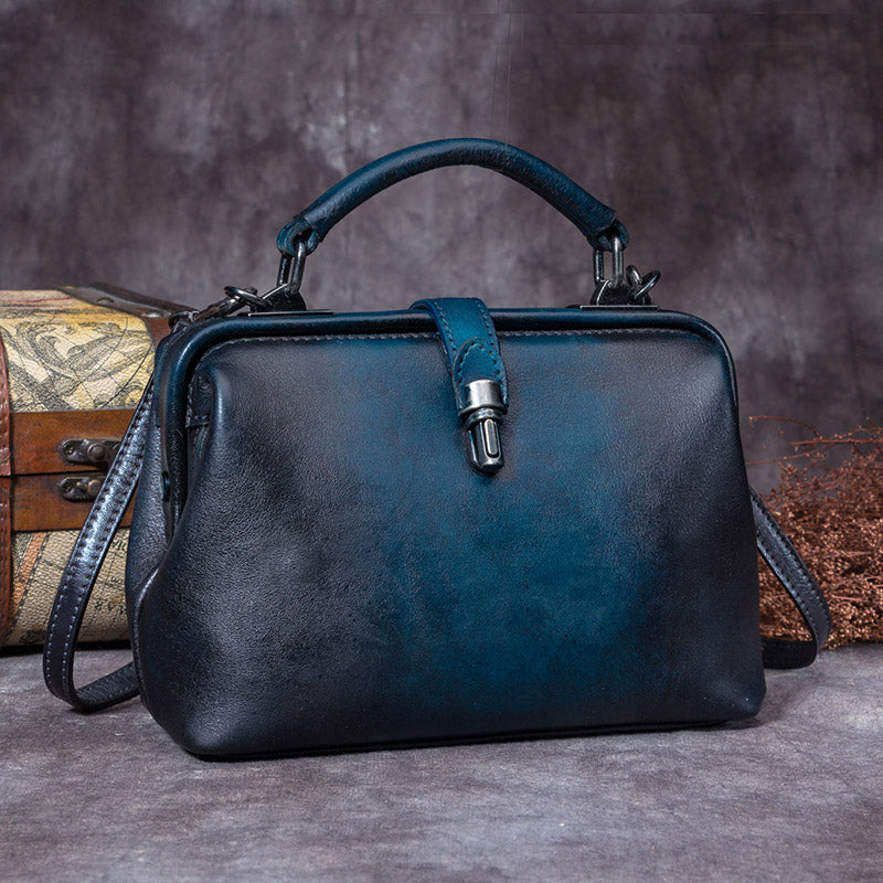 Dark Blue Leather Doctor Handbag Handmade Leather Doctor 