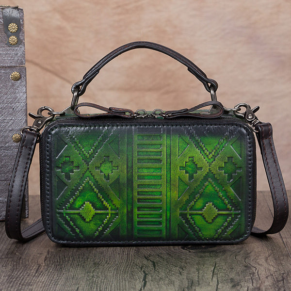 Handmade Genuine Leather Vintage Handbag Crossbody Shoulder Bags Purses Women Green