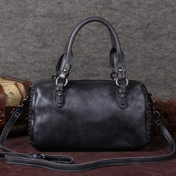 Handmade Genuine Leather Vintage Handbag Crossbody Shoulder Bags Purses Women Grey