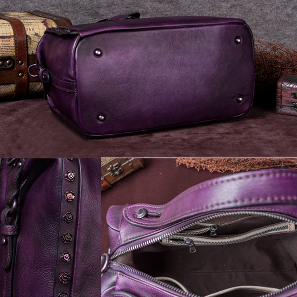 Handmade Genuine Leather Vintage Handbag Crossbody Shoulder Bags Purses Women Minimalism details