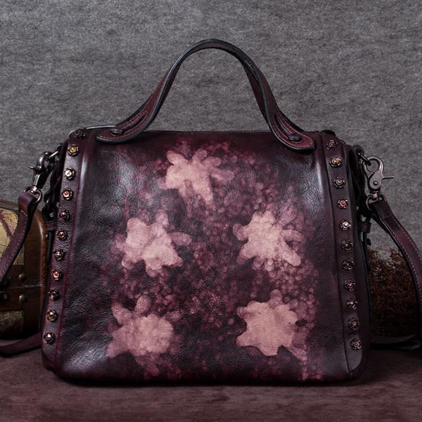Handmade Genuine Leather Vintage Handbag Crossbody Shoulder Bags Purses Women Pink big