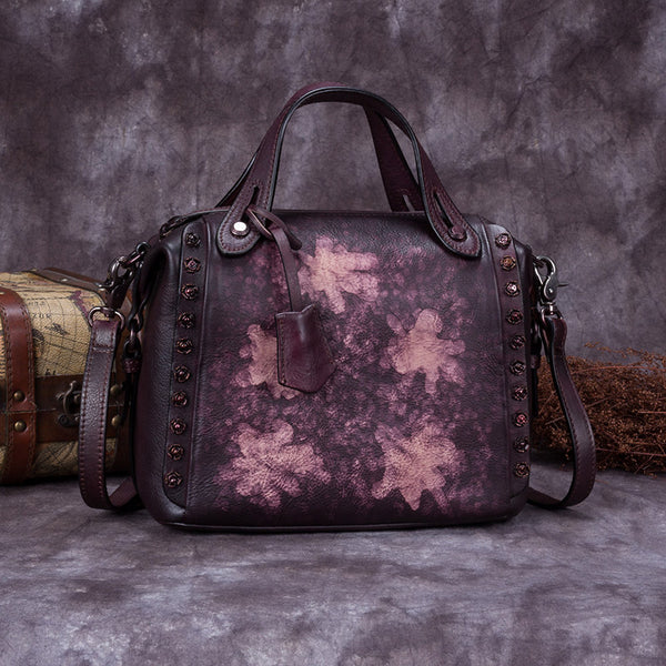 Handmade Genuine Leather Vintage Handbag Crossbody Shoulder Bags Purses Women Pink small