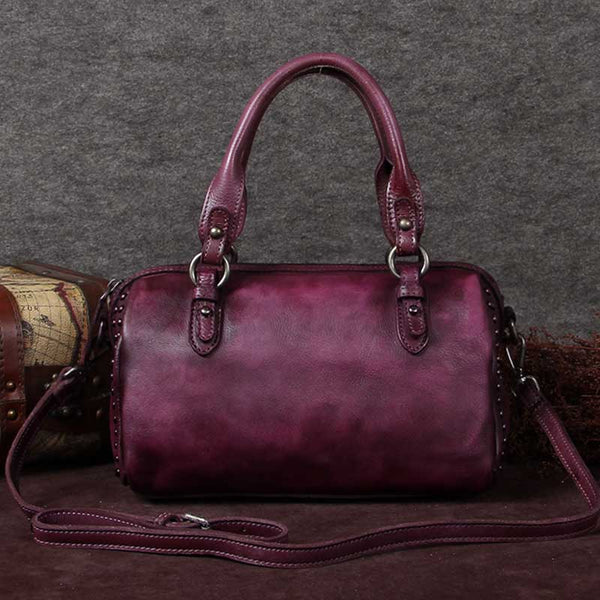 Handmade Genuine Leather Vintage Handbag Crossbody Shoulder Bags Purses Women Purple