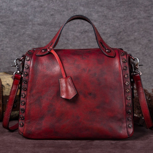 Handmade Genuine Leather Vintage Handbag Crossbody Shoulder Bags Purses Women Red big