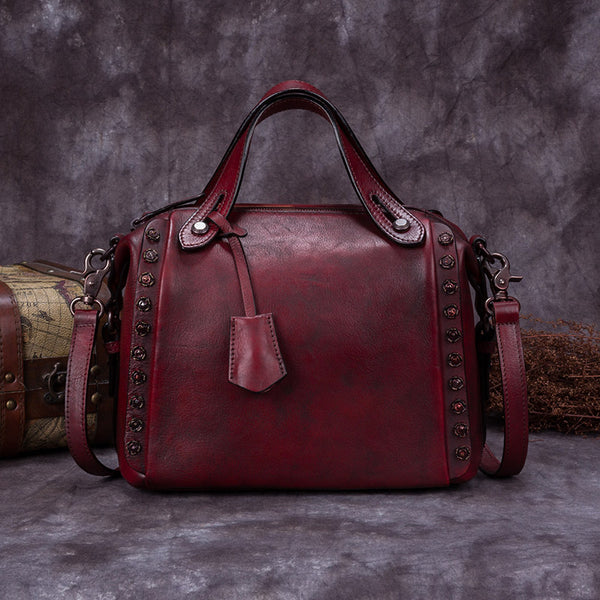Handmade Genuine Leather Vintage Handbag Crossbody Shoulder Bags Purses Women Red small