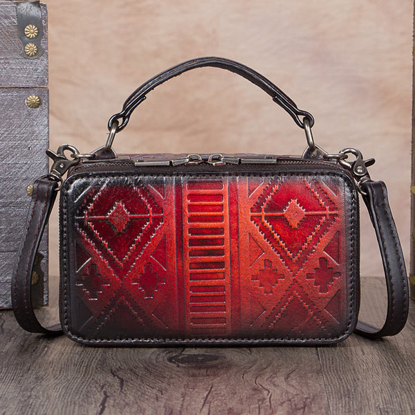 Handmade Genuine Leather Vintage Handbag Crossbody Shoulder Bags Purses Women Red