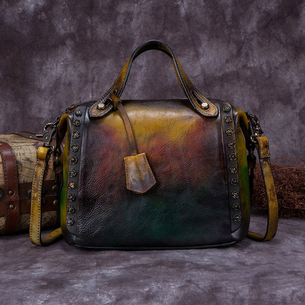 Handmade Genuine Leather Vintage Handbag Crossbody Shoulder Bags Purses Women Yellow small