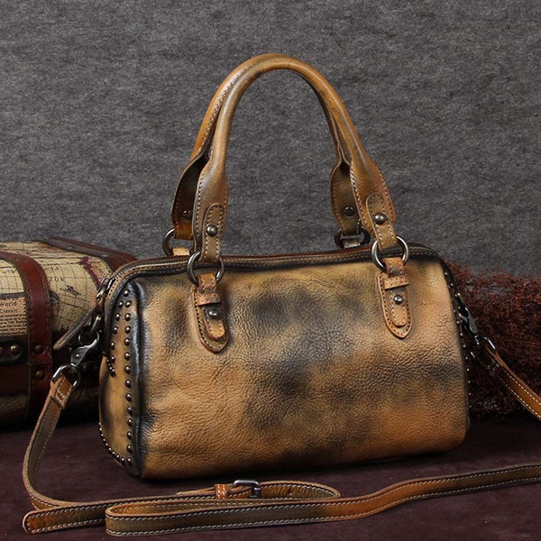 Handmade Genuine Leather Vintage Handbag Crossbody Shoulder Bags Purses Women Yellow
