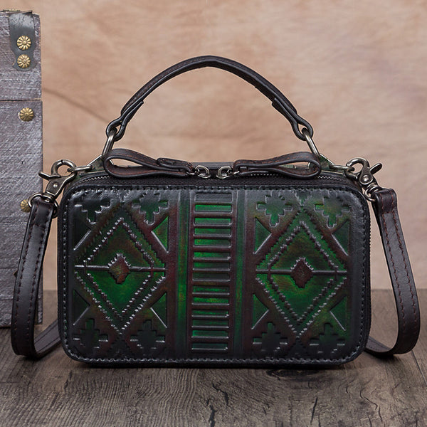 Handmade Genuine Leather Vintage Handbag Crossbody Shoulder Bags Purses Women dark-Green