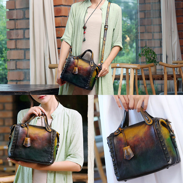 Handmade Genuine Leather Vintage Handbag Crossbody Shoulder Bags Purses Women 