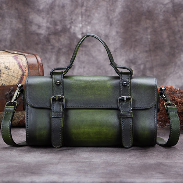 Handmade Genuine Leather Vintage Handbag Crossbody Shoulder Bags Purses Accessories Women Green