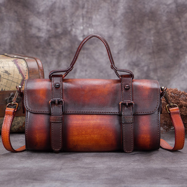 Handmade Genuine Leather Vintage Handbag Crossbody Shoulder Bags Purses Accessories Women Orange