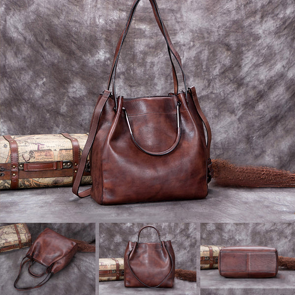 Handmade Genuine Leather Vintage Handbag Crossbody Shoulder Bucket Bags Purses Women gift