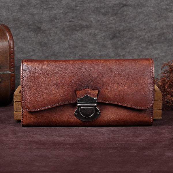 Handmade Genuine Leather Vintage Long Wallet Purse Clutch Accessories Gift Women Coffee