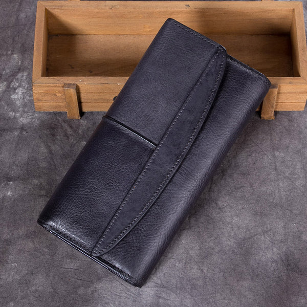 Handmade Genuine Leather Vintage Long Wallet Purse Clutch Accessories Gift Women Grey