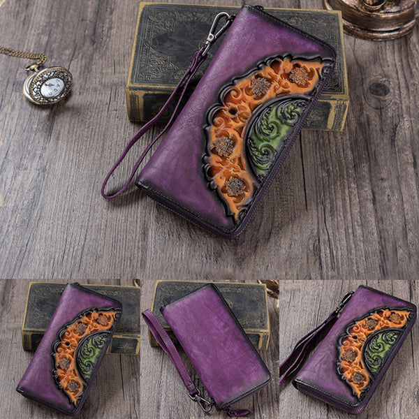 Handmade Genuine Leather Vintage Long Wallet Purse Clutch Accessories Gift Women Minimalism