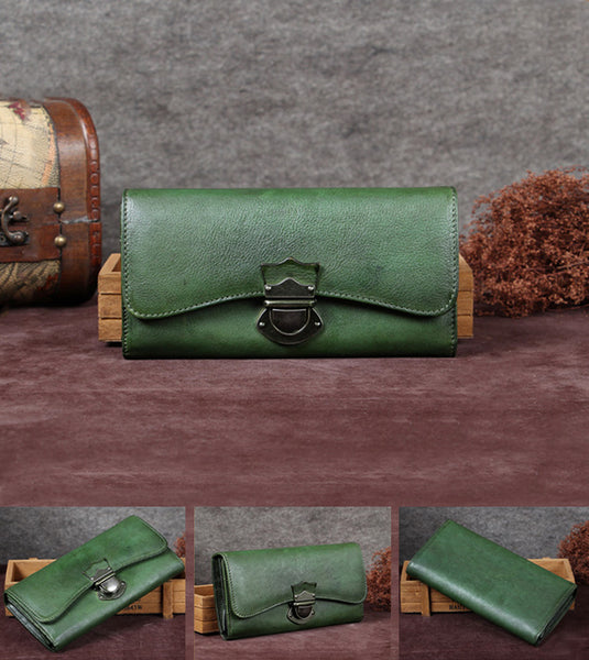 Handmade Genuine Leather Vintage Long Wallet Purse Clutch Accessories Gift Women Unique