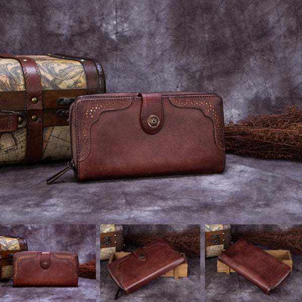 Handmade Genuine Leather Vintage Long Wallet Purse Clutch Accessories Gift Women Vintage