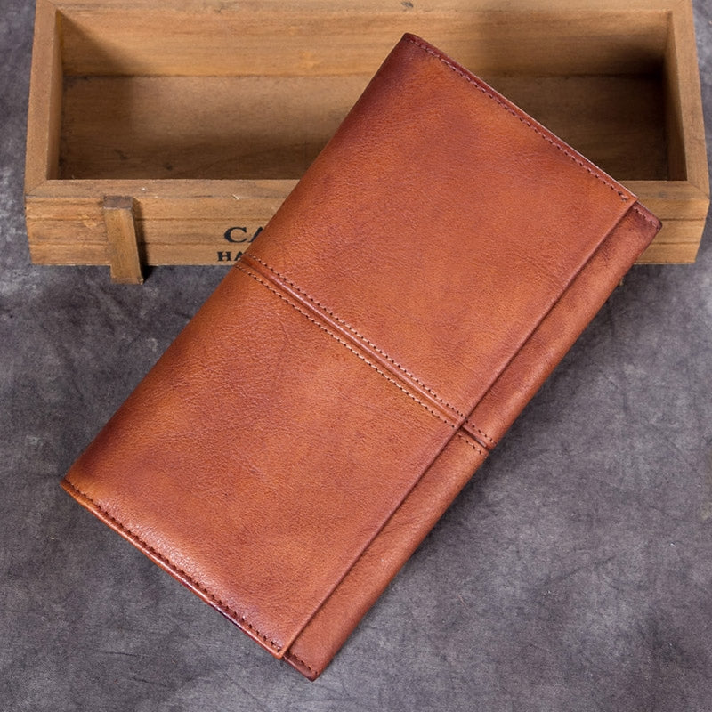 Handmade Genuine Leather Vintage Long Wallet Purse Clutch Accessories Gift Women brown