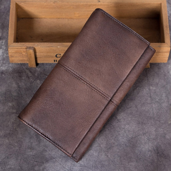 Handmade Genuine Leather Vintage Long Wallet Purse Clutch Accessories Gift Women coffee