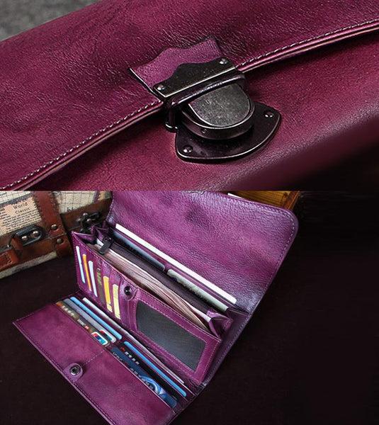 Handmade Genuine Leather Vintage Long Wallet Purse Clutch Accessories Gift Women details