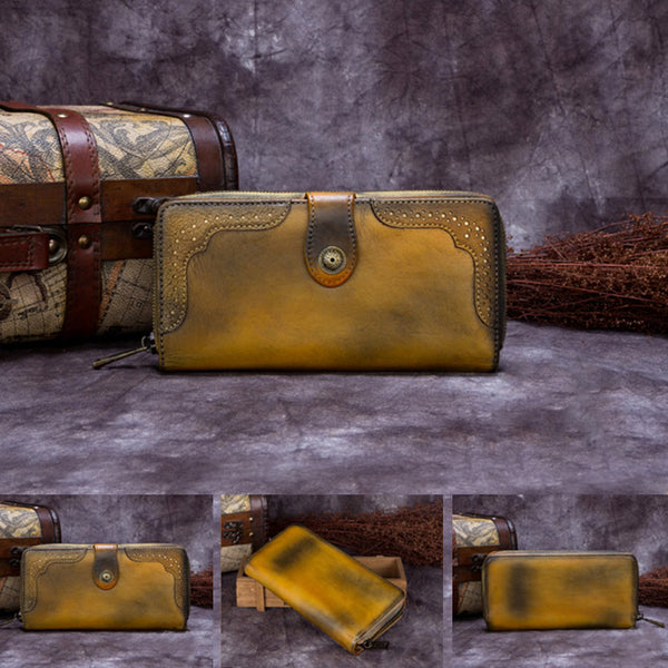 Handmade Genuine Leather Vintage Long Wallet Purse Clutch Accessories Gift Women elegant