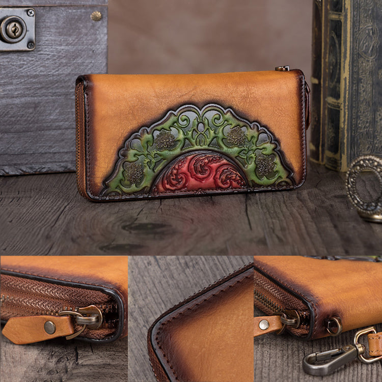 Wholesale Custom DIY Hand-painted lady zipper wallet flower hot sale women  long wallet fashion distinctive red purse From m.